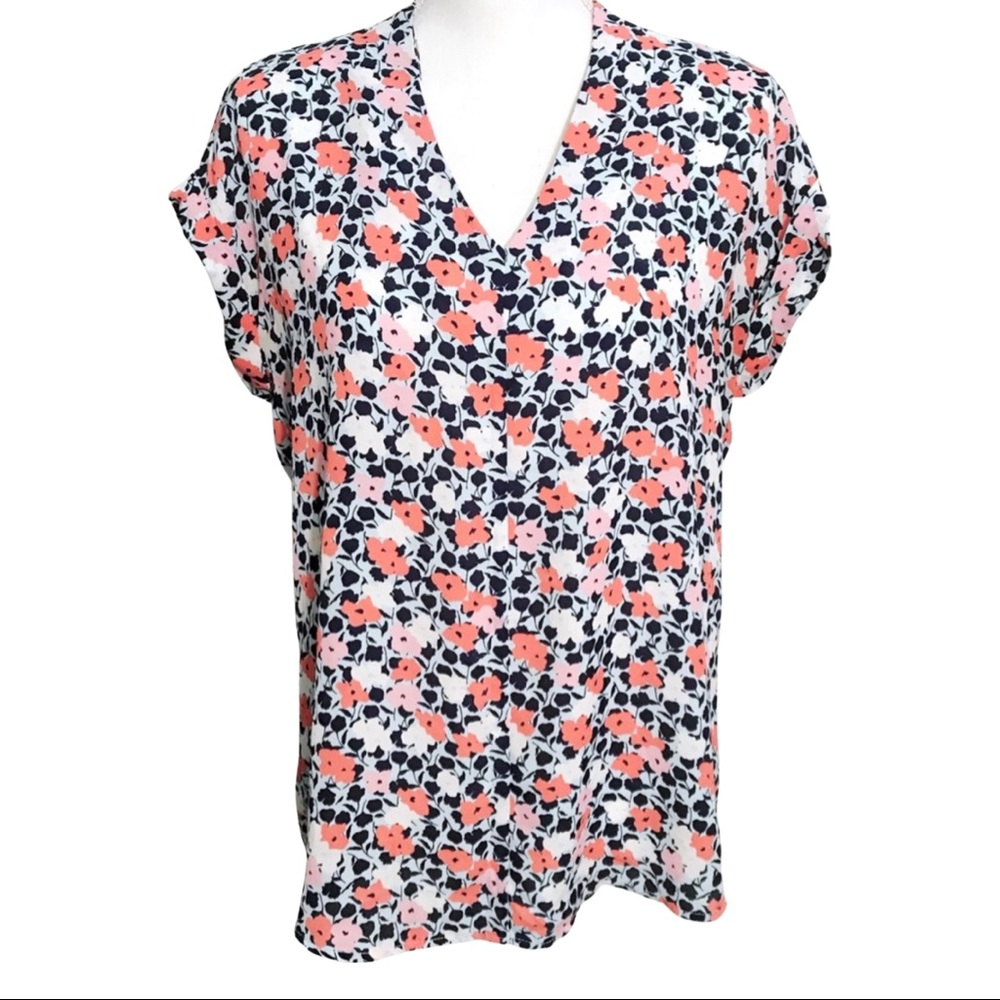 PLEIONE V-Neck Floral Short Sleeve Top